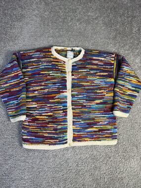 VTG Del Mundo Cardigan Womens OS Multicolor Wool Chunky-Knit Hand Made Ecuador